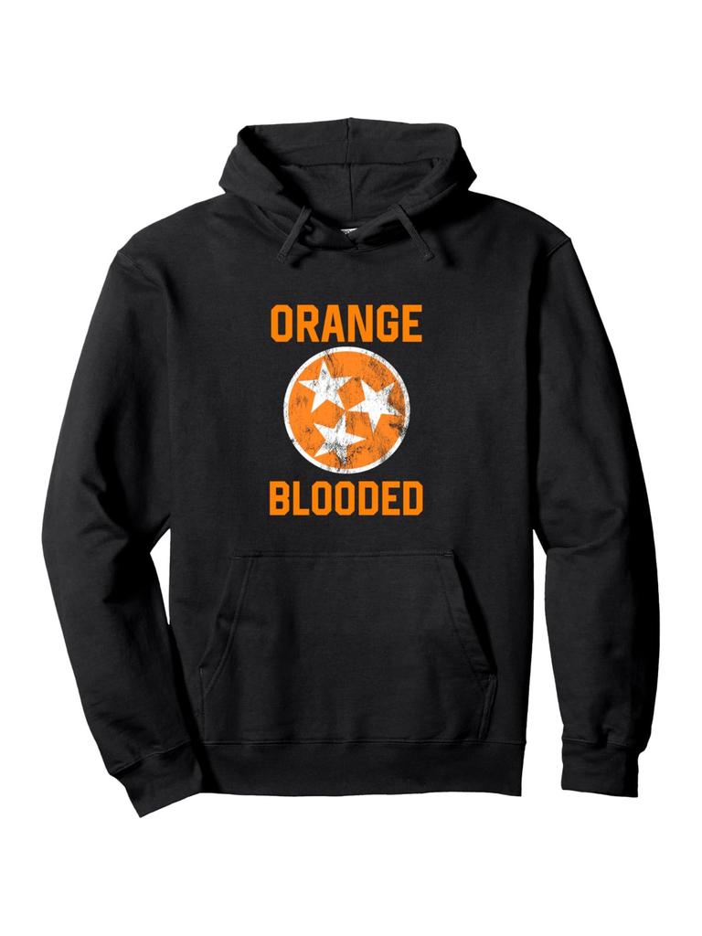 Tennessee Fan Orange Blood Volunteers Hoodie - Black Casual Pullover with "ORANGE BLOOD" Print