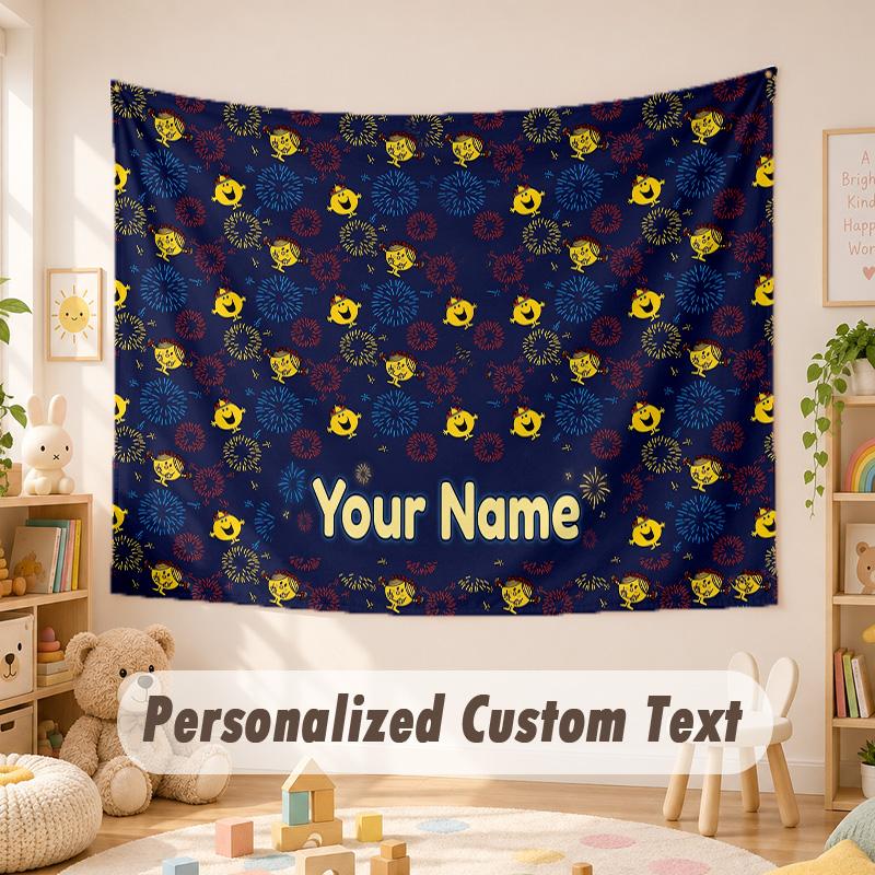 Custom Name Text Tapestry,Mr. Men & Little Miss Boho Wall Hanging, Decorative Backdrop Tapestry For Room