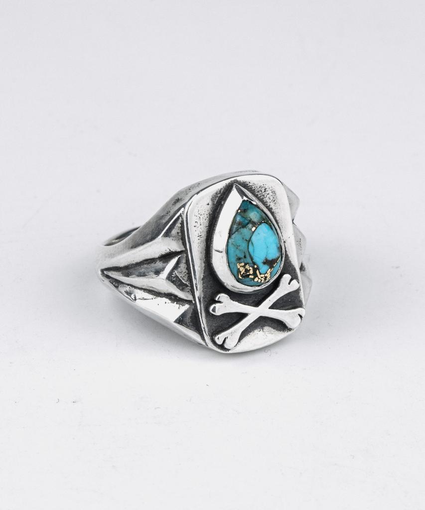 Sheen666 Teardrop Turquoise Crossbone Silver Ring (Type A)