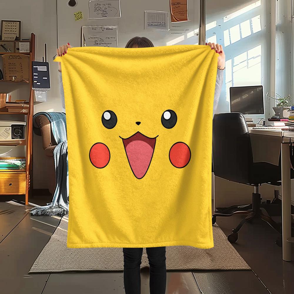 Yellow-background Pikachu  Print Flannel Blanket, High quality Comfortable for All Seasons, Home Decor, Warmth and Comfort