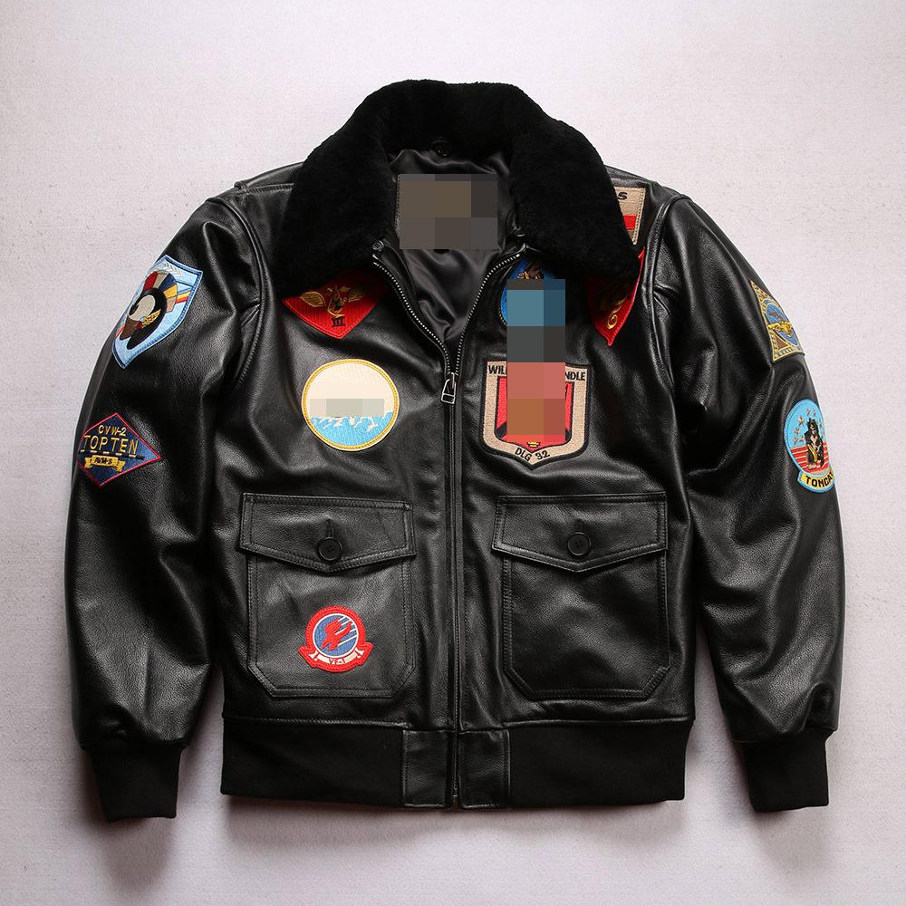 Top Gun TOP GUN standard leather flight suit jacket men's wool collar multi-standard yellow cowhide leather jacket