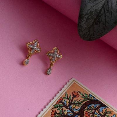 Gold Plated American Diamond Stud Earrings for Women