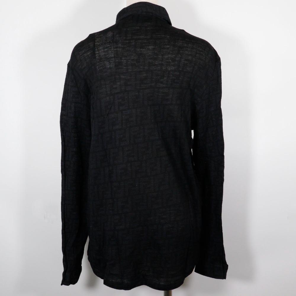 Fendi Zucca Long Sleeve Shirt Black Wool Women Used