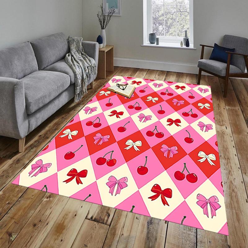 Cherries Bow Pattern Area Rug, Office Carpet Indoor Outdoor Entrance Doormat, Non-Slip Soft And Comfortable, Living Room, C122086