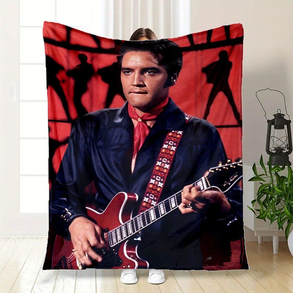 Elvis Presley Red Velvet Guitar Strap with Gold StudsBlanket Flannel Throw Blanket for Sofa, Bed, Travel, Camping, Office, Couch, Chair, And