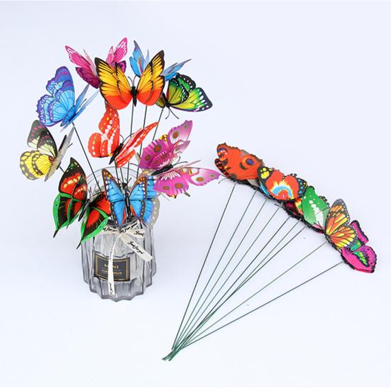 50Pcs Butterfly Picks Outdoor Butterfly Garden Stakes Realistic Butterfly Decorations for Flower Pot Yard Indoor Planter Vase