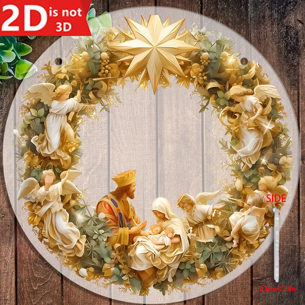 2D Nativity Scene Hanging Ornament. Transparent Circular Pendant for Home, Garden & Window Decor.