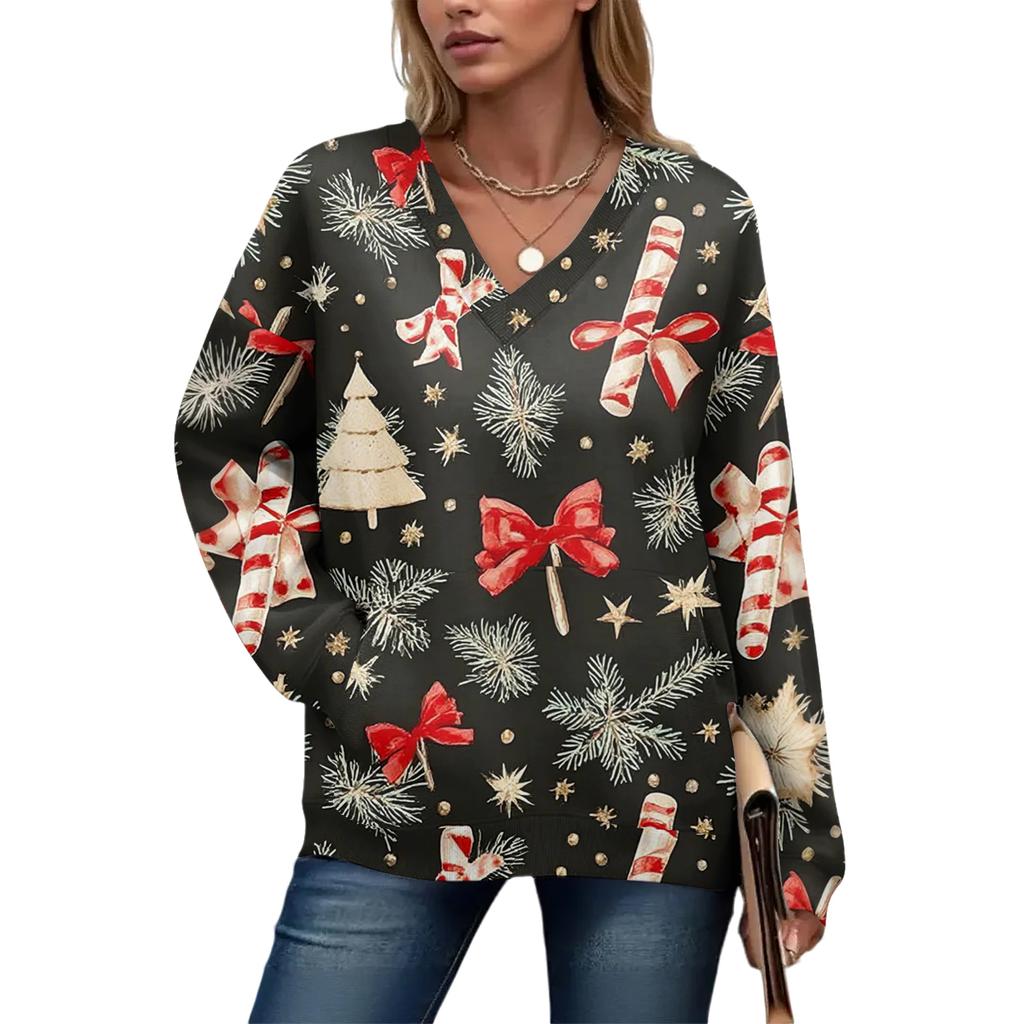 Women's Casual And Fashionable Christmas Print Long-Sleeved Top