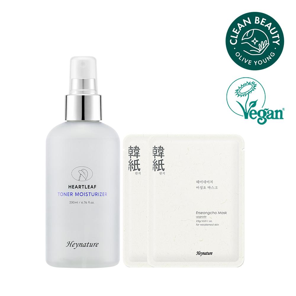HEYNATURE Houttuynia Cordata Skin Moisturizer Toner 200ml + Heartleaf Mask 2pcs Set
