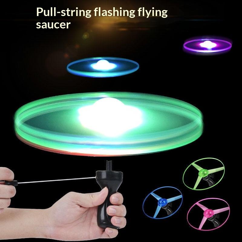 Pull String Luminous LED Flying UFO Toy Glowing Propeller Disc Creative Fun Party Favor Toy for Kids Outdoor Sports Activities