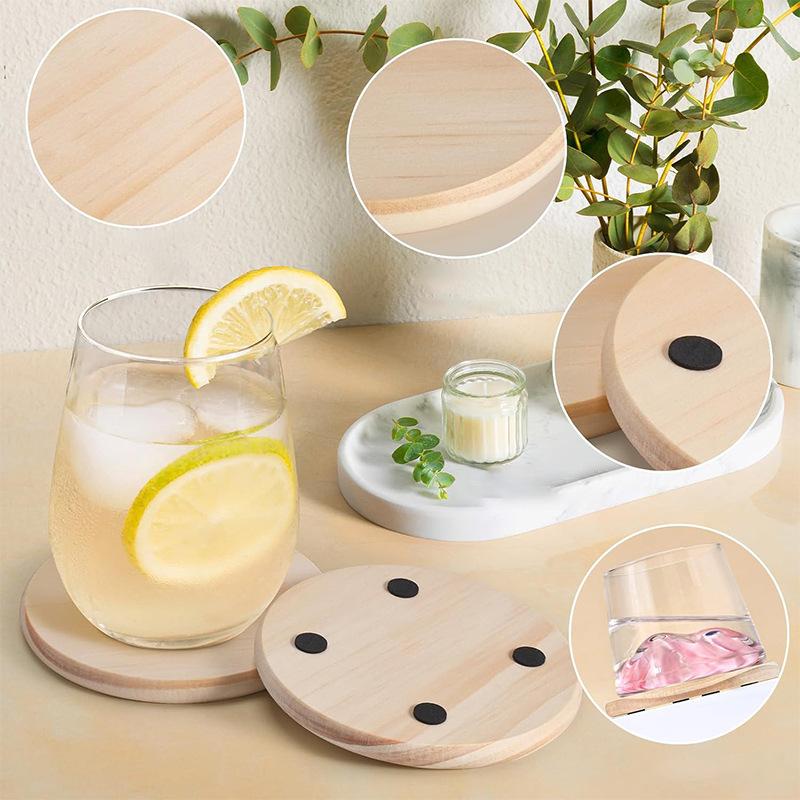 Ensemble de 5 Sous-verres Ronds en Bois Non Finis pour Loisirs Créatifs DIY et Décoration de Maison - Diamètre 4 Pouces, Matériau Bois Naturel, Parfait F