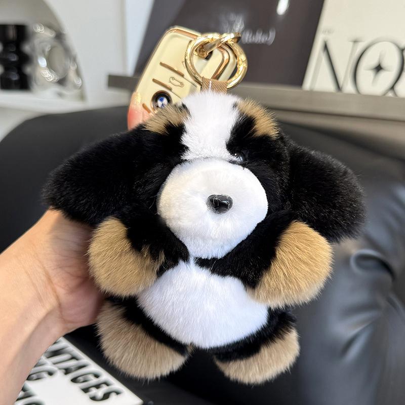 Uroczy Puszysty Prawdziwy Futro Królika Reks Piesek Breloczek Do Torebki Damskiej Puszysty Pompon Uroczy Breloczek