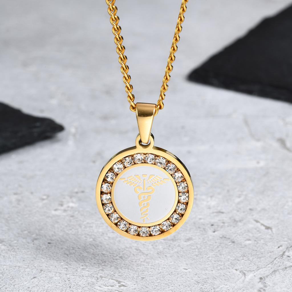 Bible Prayer Zircon Necklace for Men Boys,Stainless Steel Praying Hands Coin Pendant,Luxury Faith Jewelry Gift