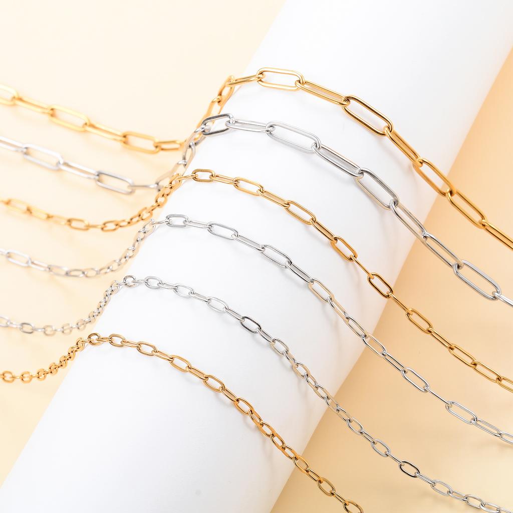 Polished Paper Clip Chain 2.5/2.7/4mm Stainless Steel Necklace Trendy Layering Choker Waterproof Jewelry Men And Women