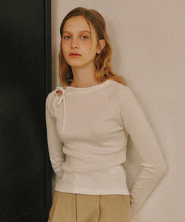 RONRON Side Ribbon Bow Long Sleeve Ivory