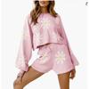 2026 Women Knit Pajama Set, Long Sleeve Top & Shorts, Casual Loungewear Home Sportswear