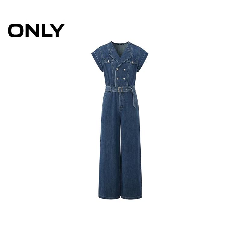 ONLY Women's 2026 Summer Retro Double-Breasted High-Waist Straight-Leg Denim Jumpsuit