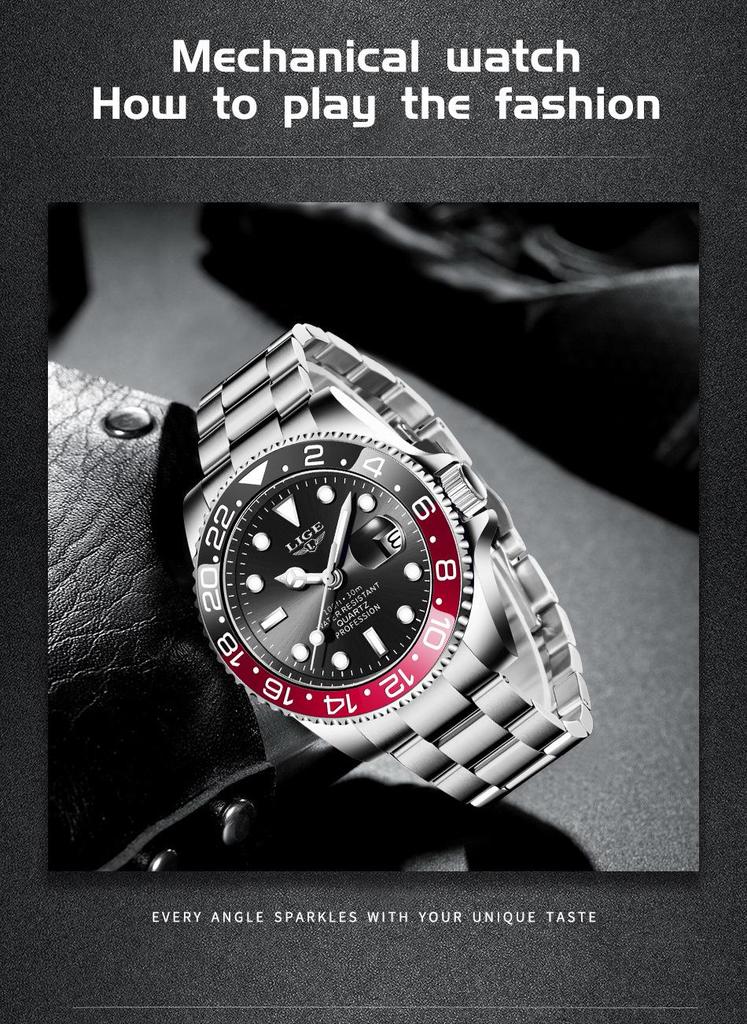 LIGE Men's Green Waterproof Quartz Calendar Sports Wristwatch