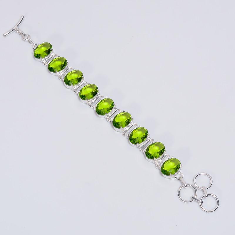 

Excellent Top Grade Qualite 100% Natural Peridot Oval Shape Ethnic Style Handmade Jewelry 925 Steling Silver Plated Bracelet 6-8 WSJ-5174 6-8