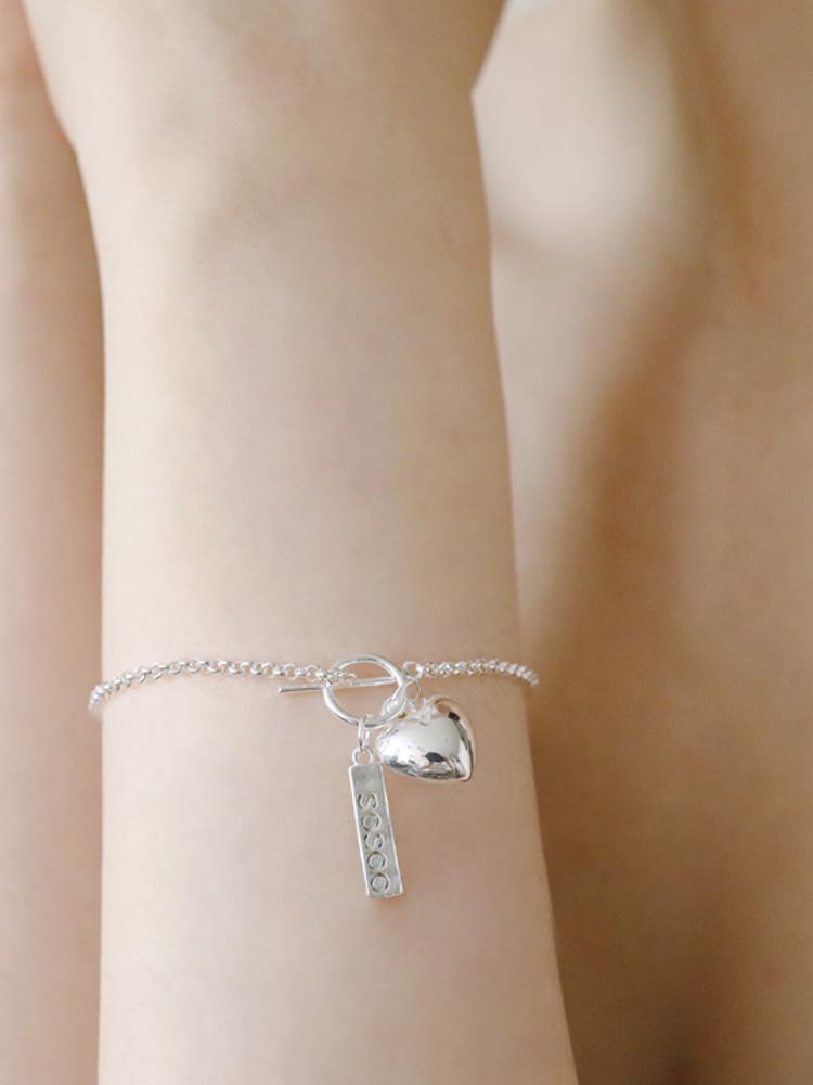 Sosoo Silver Heart Toggle Bracelet