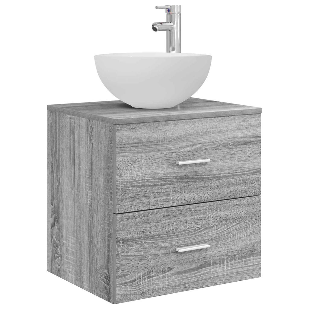 Bathroom Furniture Set 4 Pcs Grey Sonoma Engineered Wood and Glass