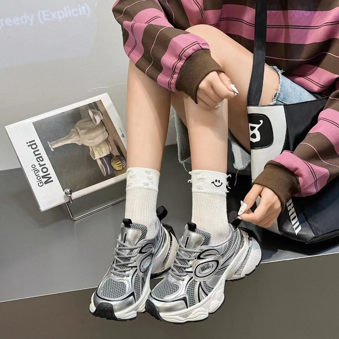 

Silver dad shoes women s spring new sports and leisure shoes versatile platform mesh breathable running shoes 35 серебряный