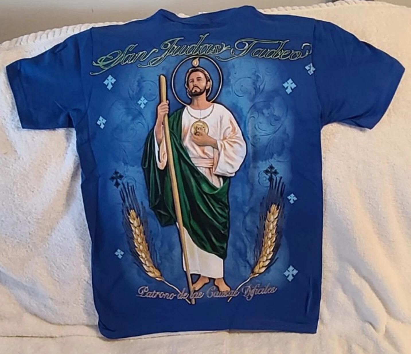 

SAN JUDAS TADEO SAINT JUDE APOSTLE RELIGIOUS JUDAS THADDEUS BLUE T-shirt XL