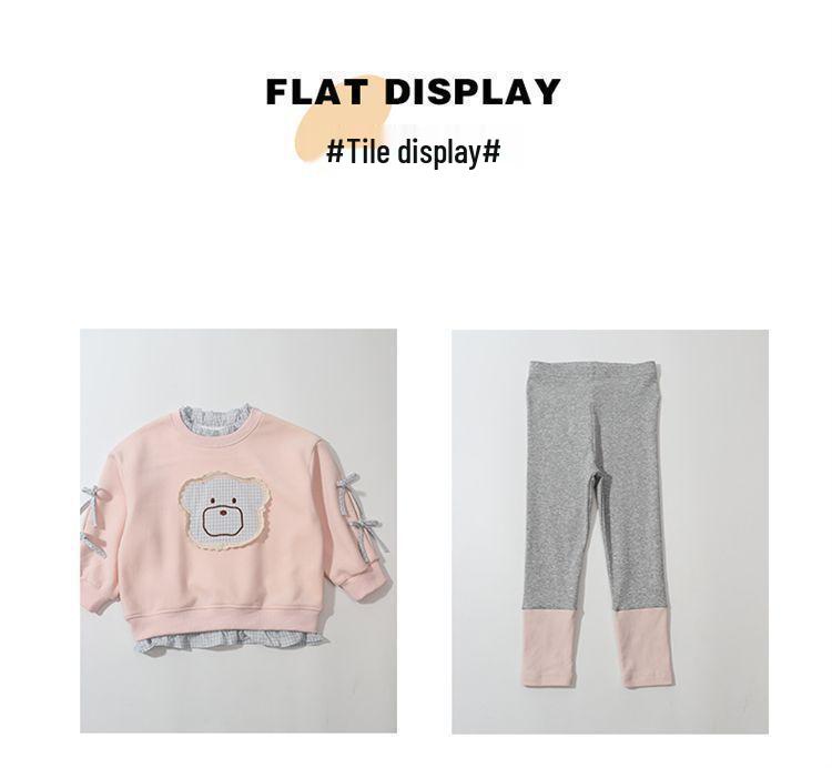 Höst Koreansk Stil Flickors Patchwork Sweatshirt & Leggings Set