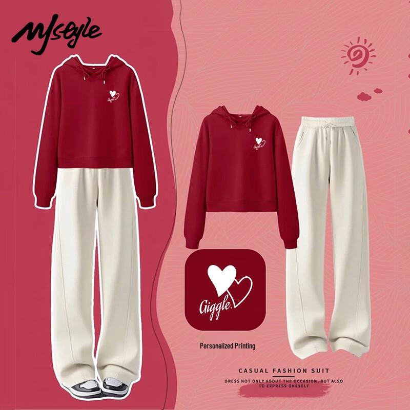 

MJ STYLE Women s Hooded Sweatshirt & Slim Pants Set S