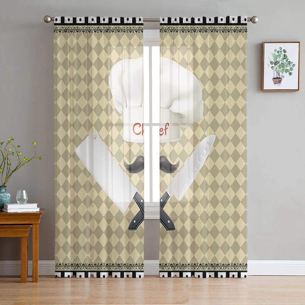 Kitchen Utensils Shelf Sheer Curtains for Living Room Bedroom Decoration Chiffon Tulle Voile Kitchen Window Curtain