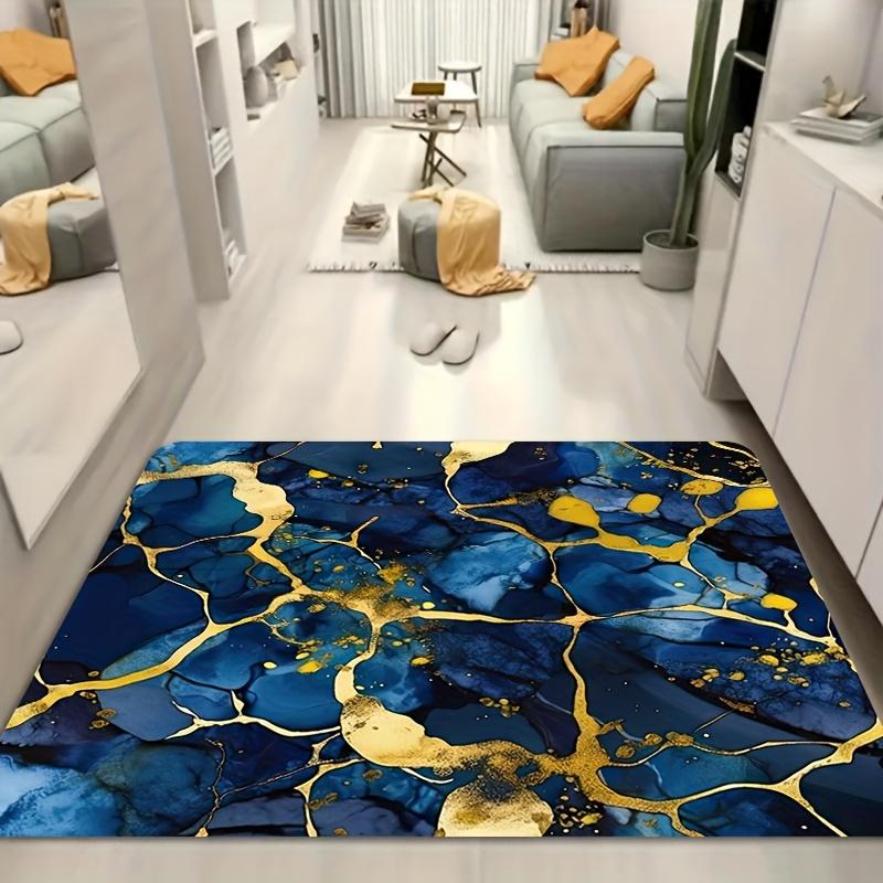 Elegant Blue and Gold Marble Doormat - Abstract Art Design for a Luxurious Home Entrance, Perfect for Modern Decor