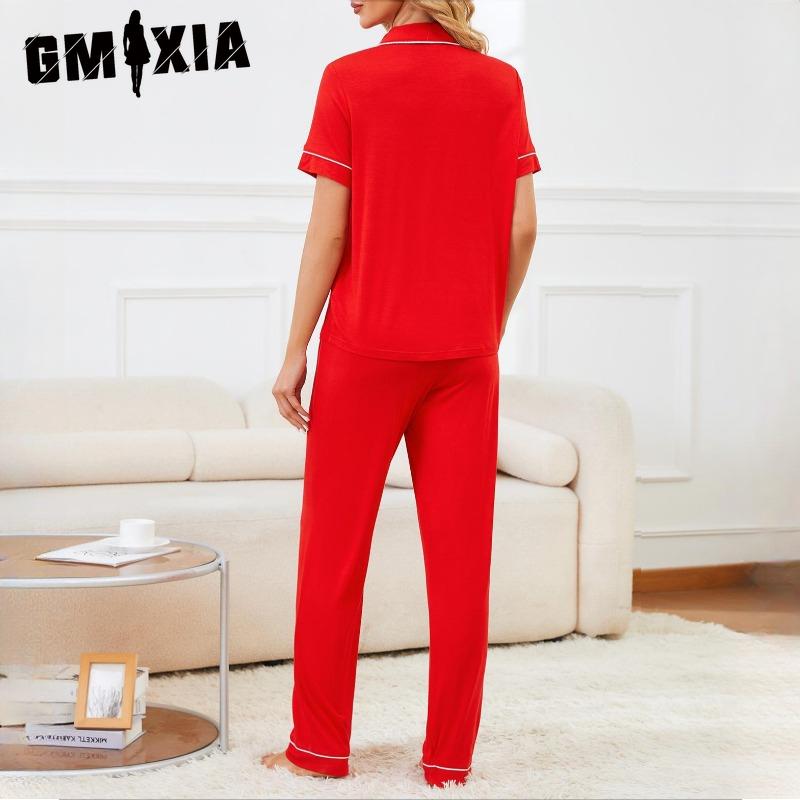 GMXIA Pajamas Women's Models Spring and Summer Short-sleeved Trousers Homewear Two-piece Set