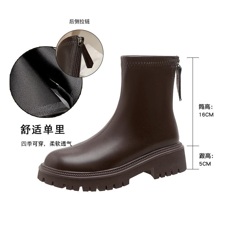 British Martin boots women's short boots thick-soled heightened thin boots rear zipper advanced sense medium heel thick heel single boots children