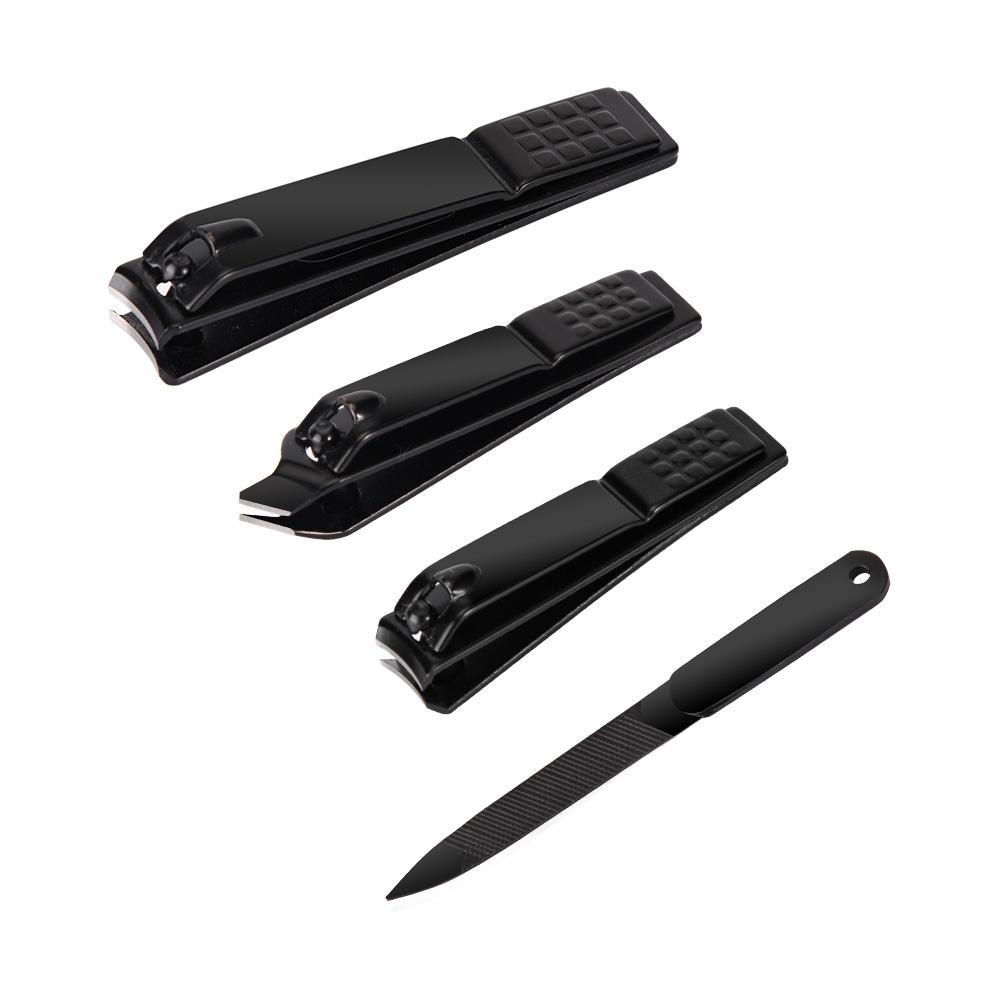 HongStars Luxury Carbon Steel Nail Clippers Portable Set with 4pcs Black Nail Clippers Manicure Set Includes Nail File