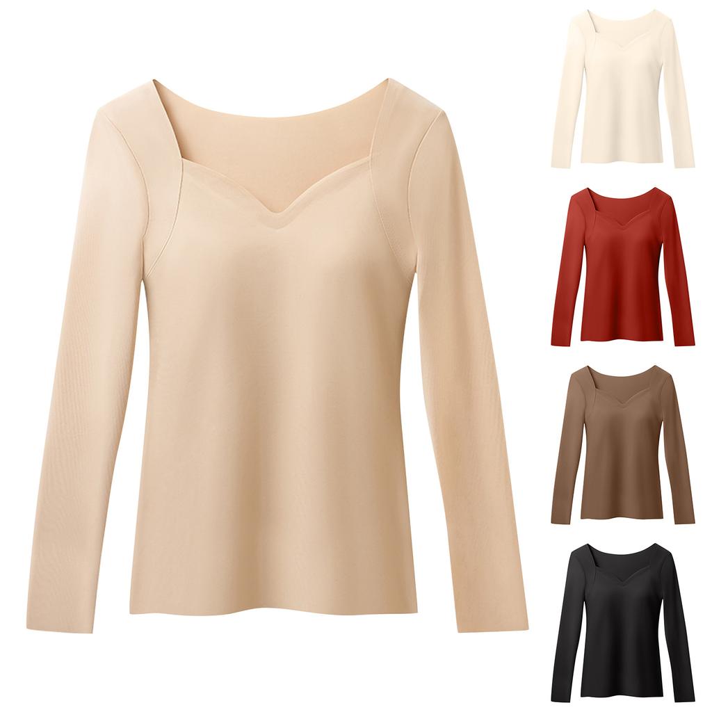 Women's Solid Color Seamless Long Sleeved Thermal Underwear Top