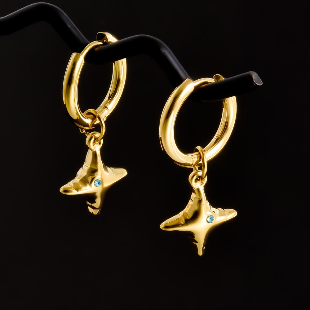 Golden Exquisite Sword Cross Star Hoops Earring Fashion Natural Shell Stainless Steel Earrings For Women Men Accessories Jewelry