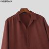 INCERUN Men Lapel Neck Long Sleeve High Splits Irregular Long Shirts Tops