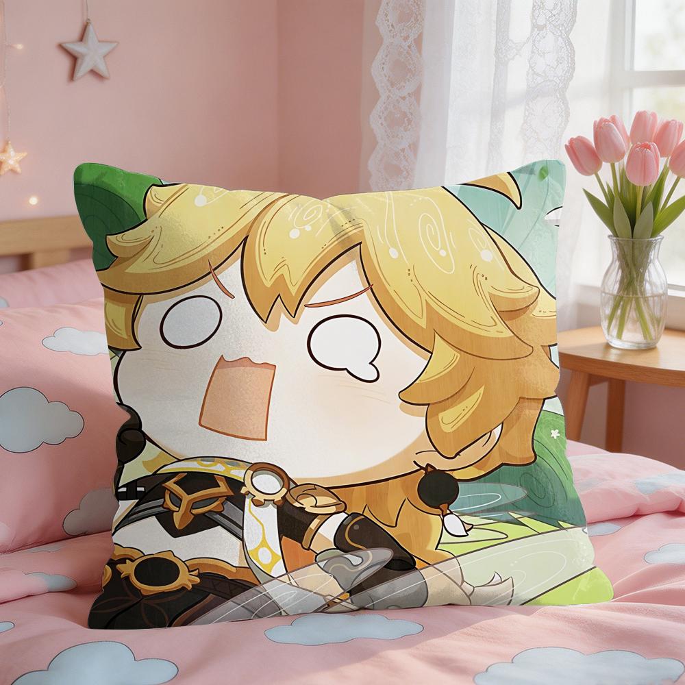 Aether Cute Genshin Game Cushion Cover Short Plush Pillow Case Room Sofa Cushion Covers Home Decor Funda