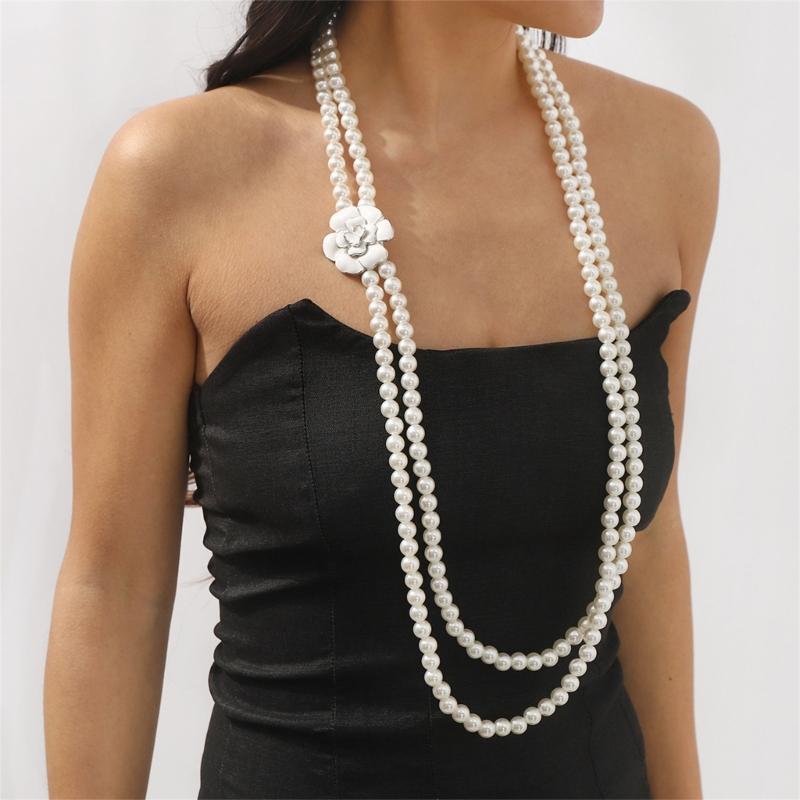 Simulated Pearls and Alloy Camellia Pendant Necklace Ideal for Everyday Comfort and Stylish Occasions