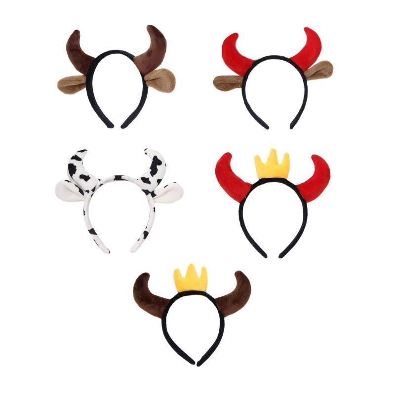 Hairbands Festive Photo Booth Props Cartoon Cow Horn Headbands Party Headpiece Fun Headbands for Music Festivals