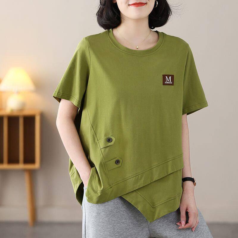 New Arrival Short Sleeve T-Shirt Women's Summer Loose Belly-Covering Thin Trendy Sense of Design Middle-Aged Mom Wear Plus Size Tops