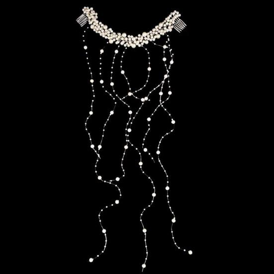 Women Hair Ornament Faux Pearl Rhinestone Flower Bridal Hair Comb Long Style Wedding Hair Accessories