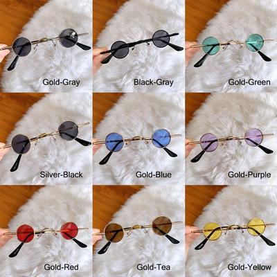 Small Round Sunglasses Ultra Metal Frame Hip Hop Punk Sun Glasses Mini Candy Color Sunglasses Ins Fashion Shades for Women Men