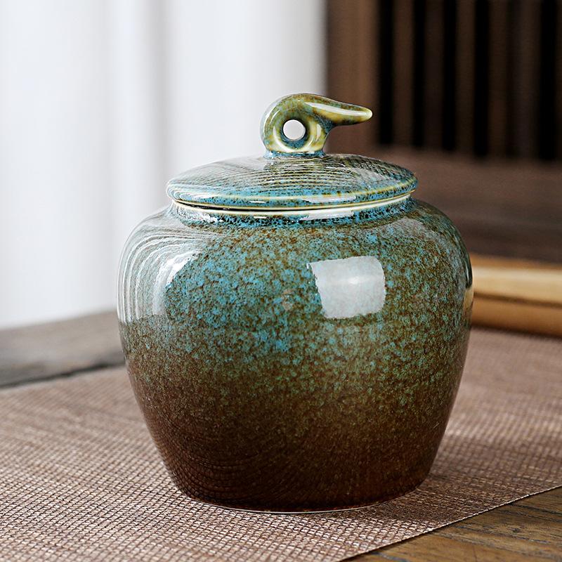 European-style Ceramic Tea Canister Round Gongfu Tea Storage Jar Celadon Sealed Container for Candies Nuts and Spices Kitchen