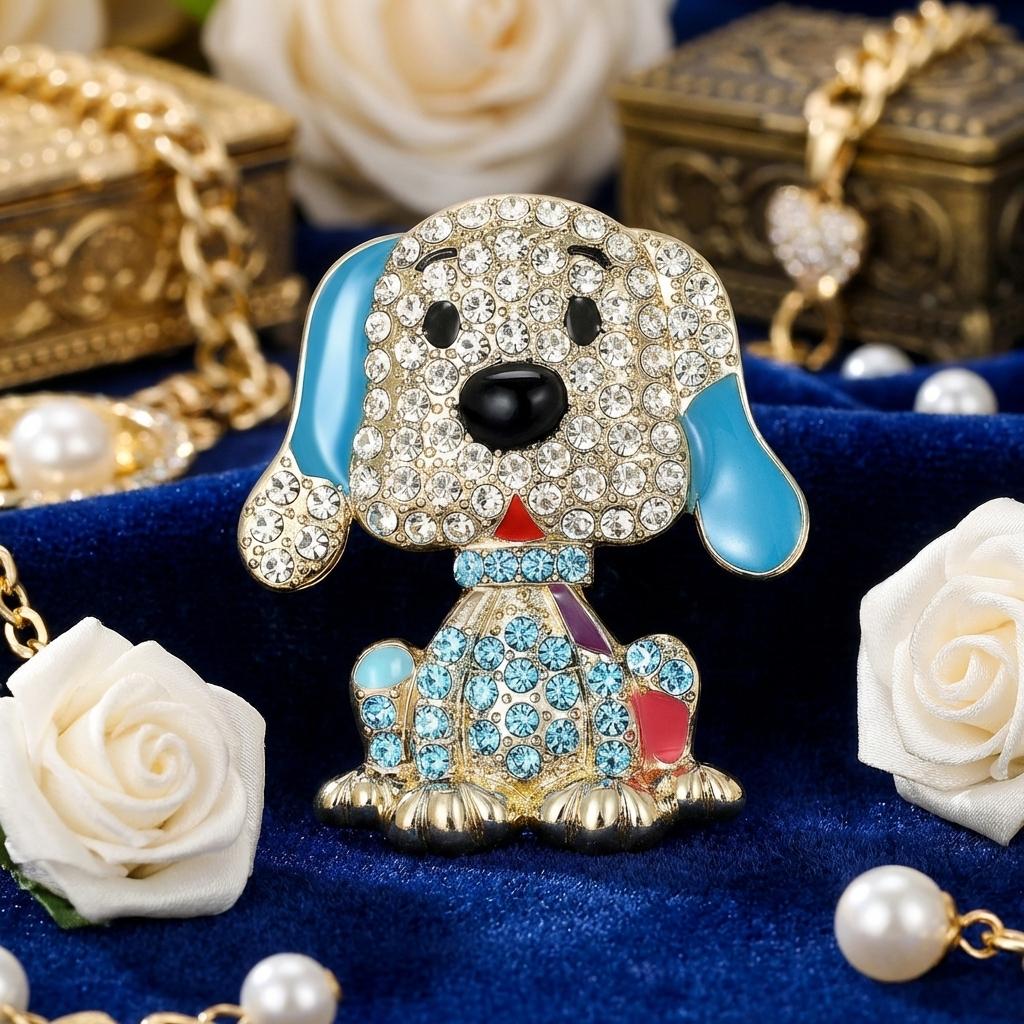 Classic Rhinestone Dog Brooches for Women Unisex Enamel Animal Pins Friend Event Party New Gifts Jewelry Decoration Accessories