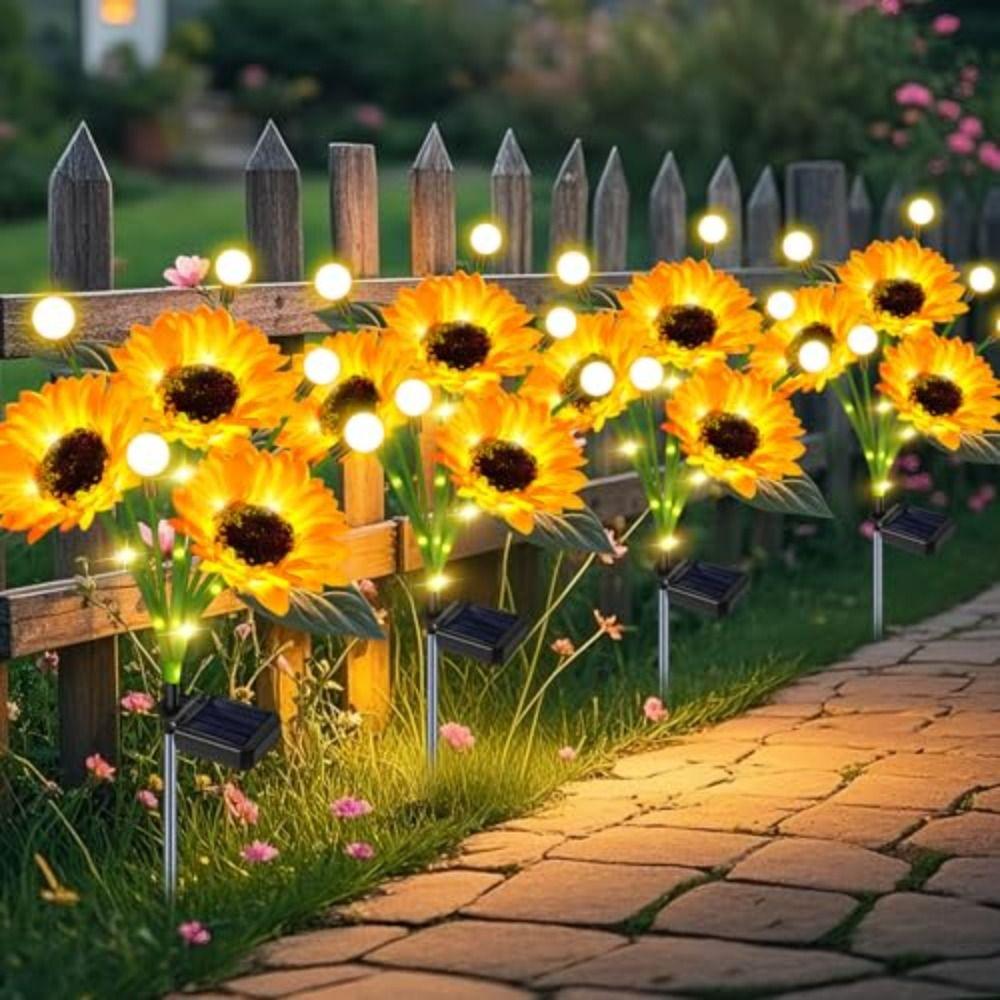 Waterproof Solar Sunflower Lawn Lamp Yellow Flower Realistic Design Solar Stake Light Creative Shape Solar Powered