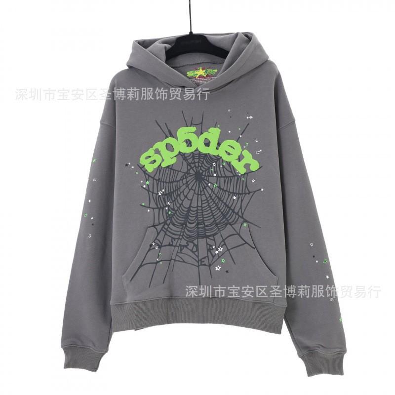 Sp5der Hoodie Unisex Oversized Cotton Pullover With Foil Letter Print Fall Casual Streetwear