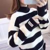 2023 Winter Thick Mink Fleece Stripe Sweater Women 4 Color Pullover Short Jumper Ladies Long Sleeve Half High Collar Tops Female