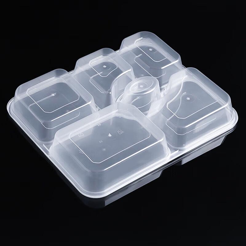 Disposable 6-Compartment Rectangular Meal Prep Containers with Lids, 150 Sets