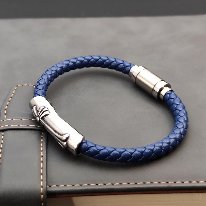 Fashion Men Cross Bracelet Hand Homme Bracelets Woven Blue Hand Jewelry for Stainless Steel Magnet Clasp Leather Bangles Gift